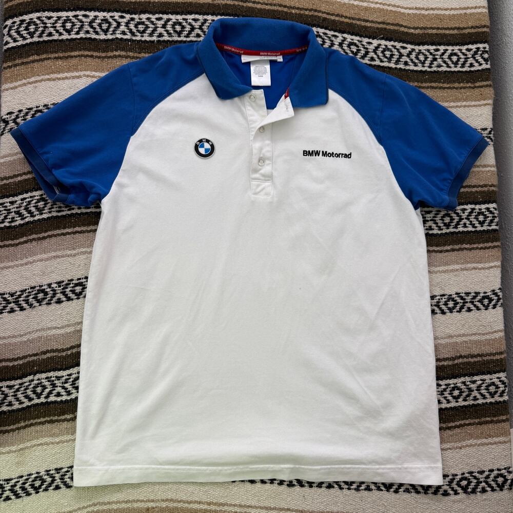 Men's BMW Motorrad Motorcycles Street Biker White Blue Polo Shirt Sz 2XL XXL